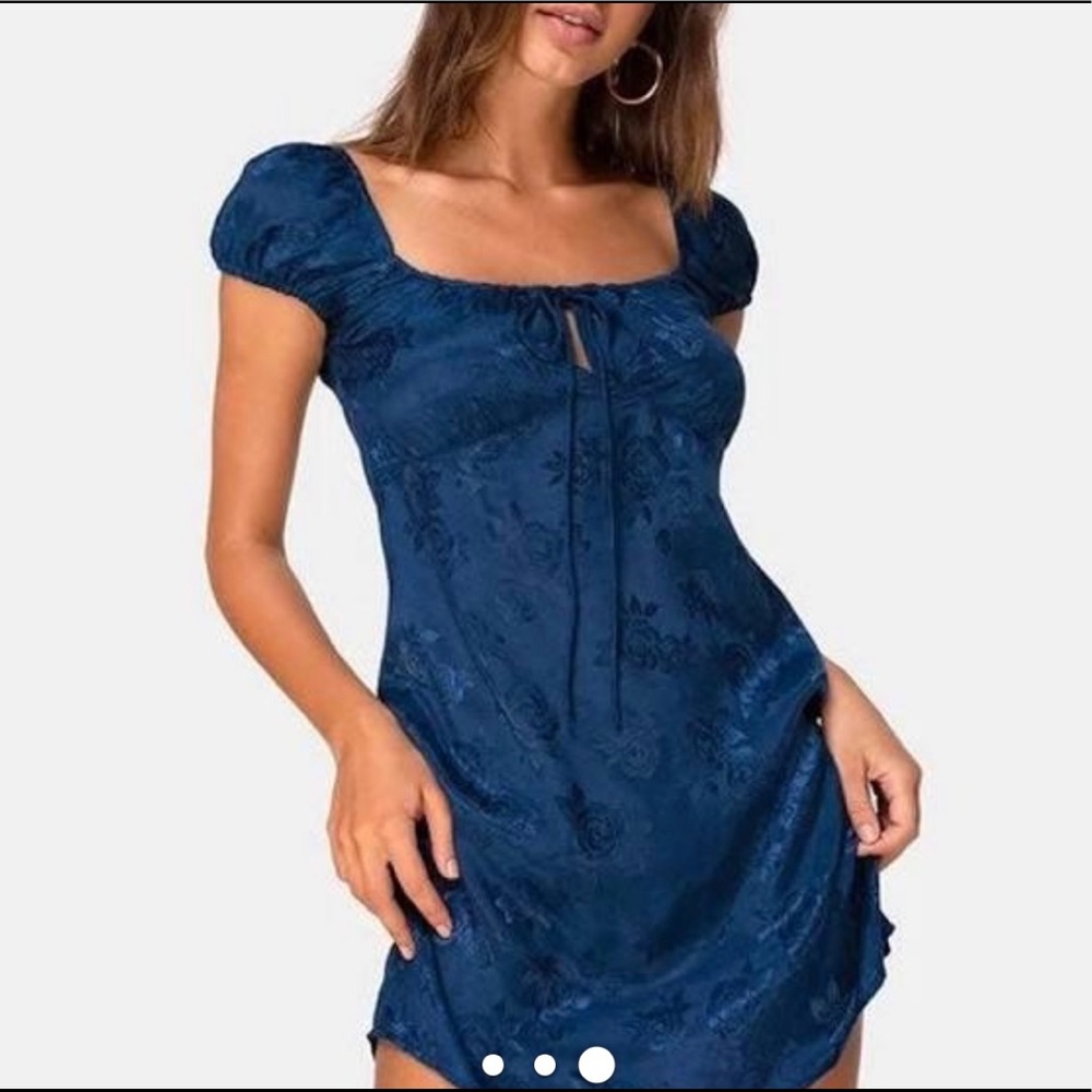 Blue Satin Rose Mini Dress
